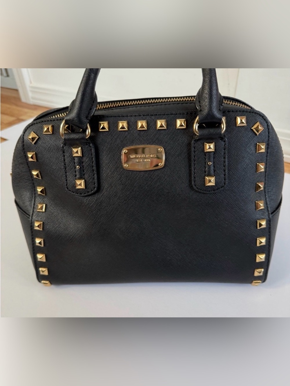 Michael Kors Black Leather Studded Sandrine Satchel!